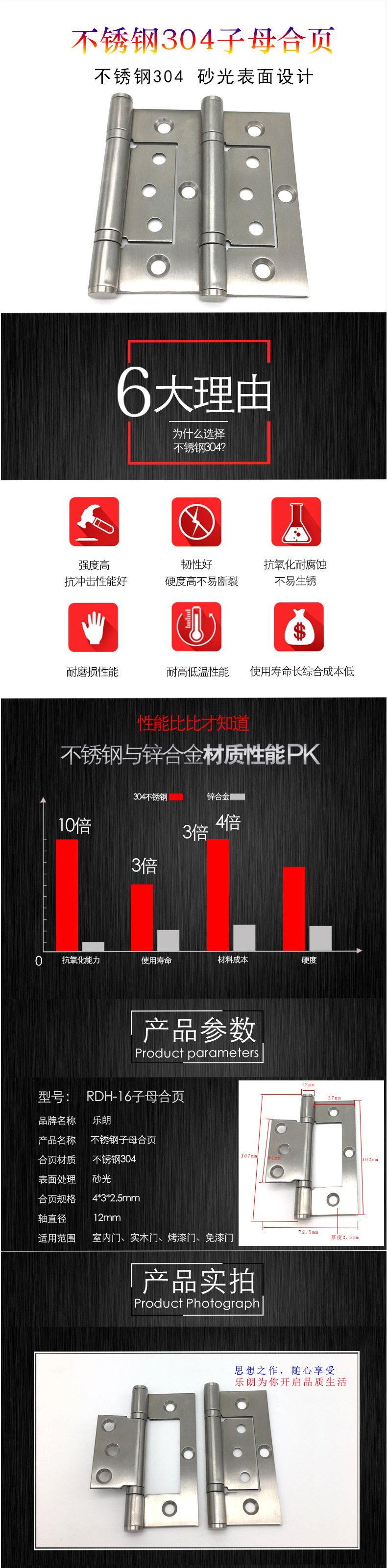 樂(lè)朗五金RDH-16 不銹鋼門窗用暗鉸